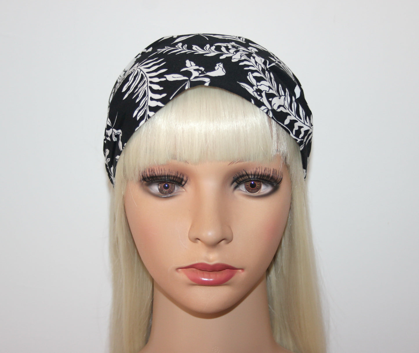Black & White headband bandana Cotton hippie head scarf, wide head covering, Structured bandana