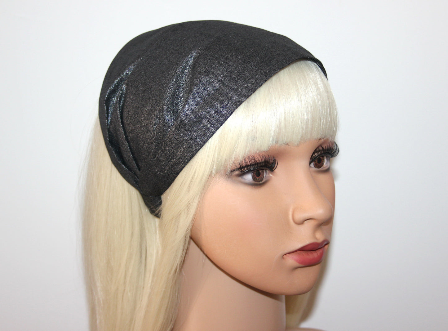 Silver headband bandana Dark Gray fashion head covering Wide alopecia head scarf