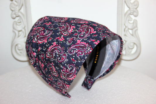 Denim bandana headband Dark Gray Red paisley print hairband scarf