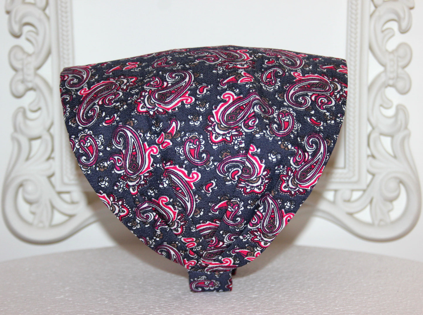 Denim bandana headband Dark Gray Red paisley print hairband scarf