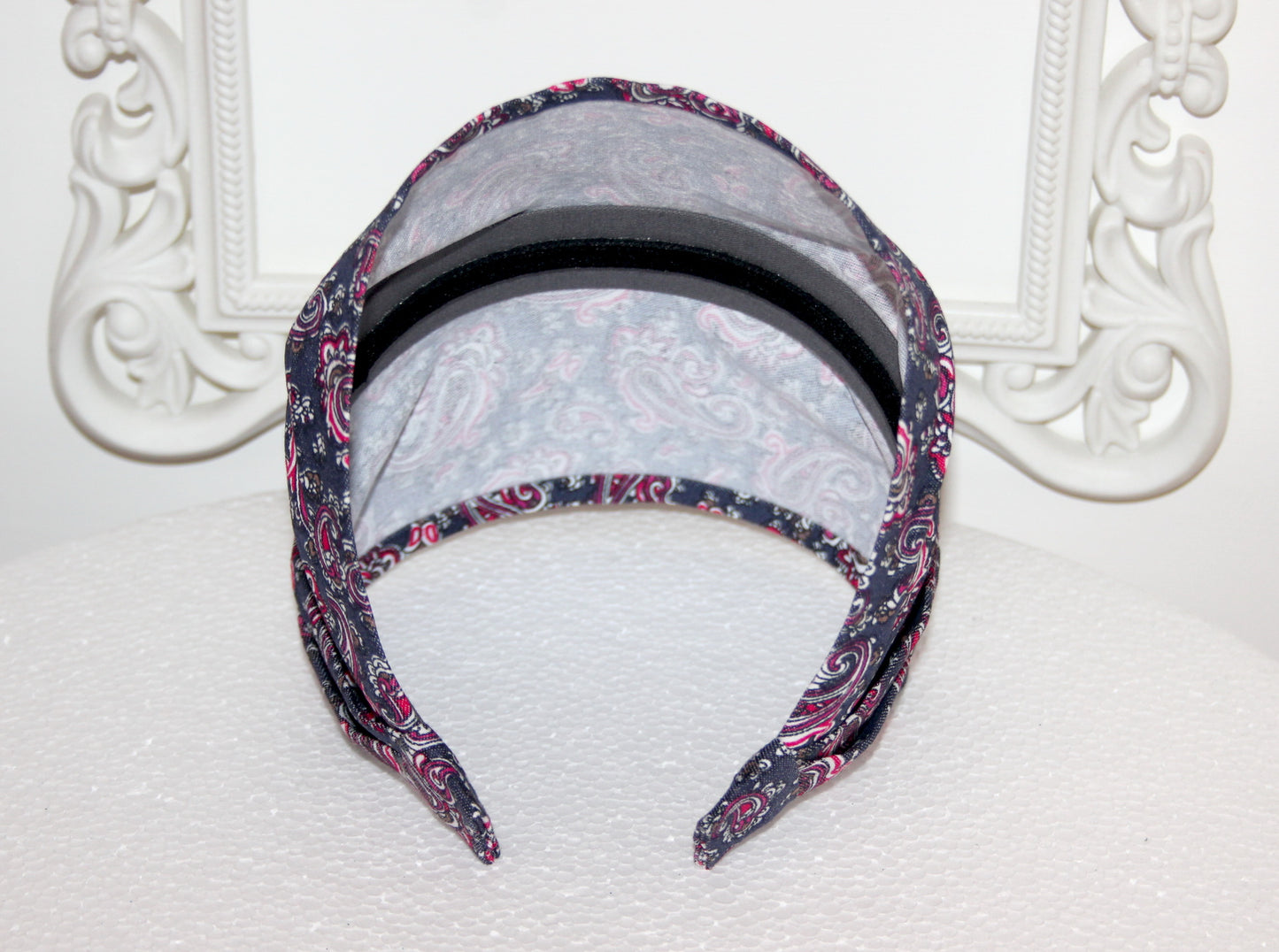 Denim bandana headband Dark Gray Red paisley print hairband scarf