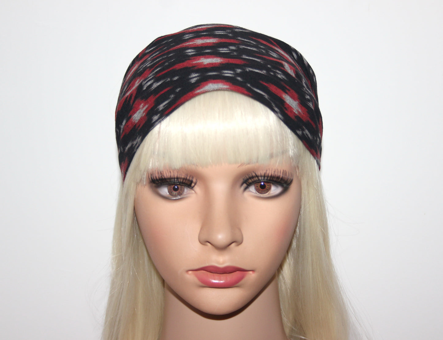 Ethnic Ikat headband Black & Red Handloom cotton head cover