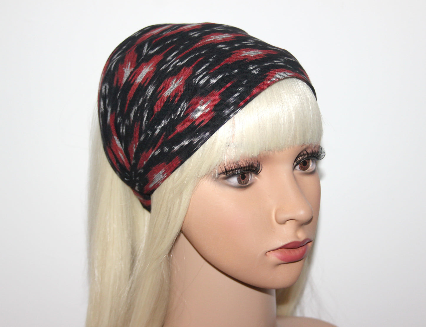Ethnic Ikat headband Black & Red Handloom cotton head cover
