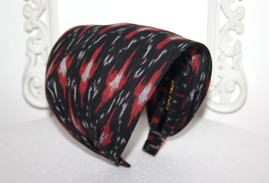 Ethnic Ikat headband Black & Red Handloom cotton head cover