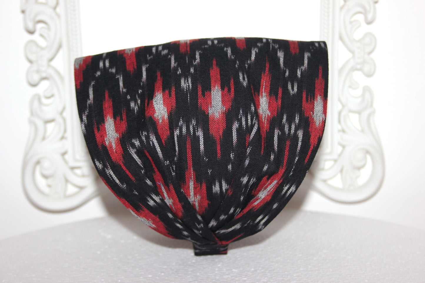 Ethnic Ikat headband Black & Red Handloom cotton head cover