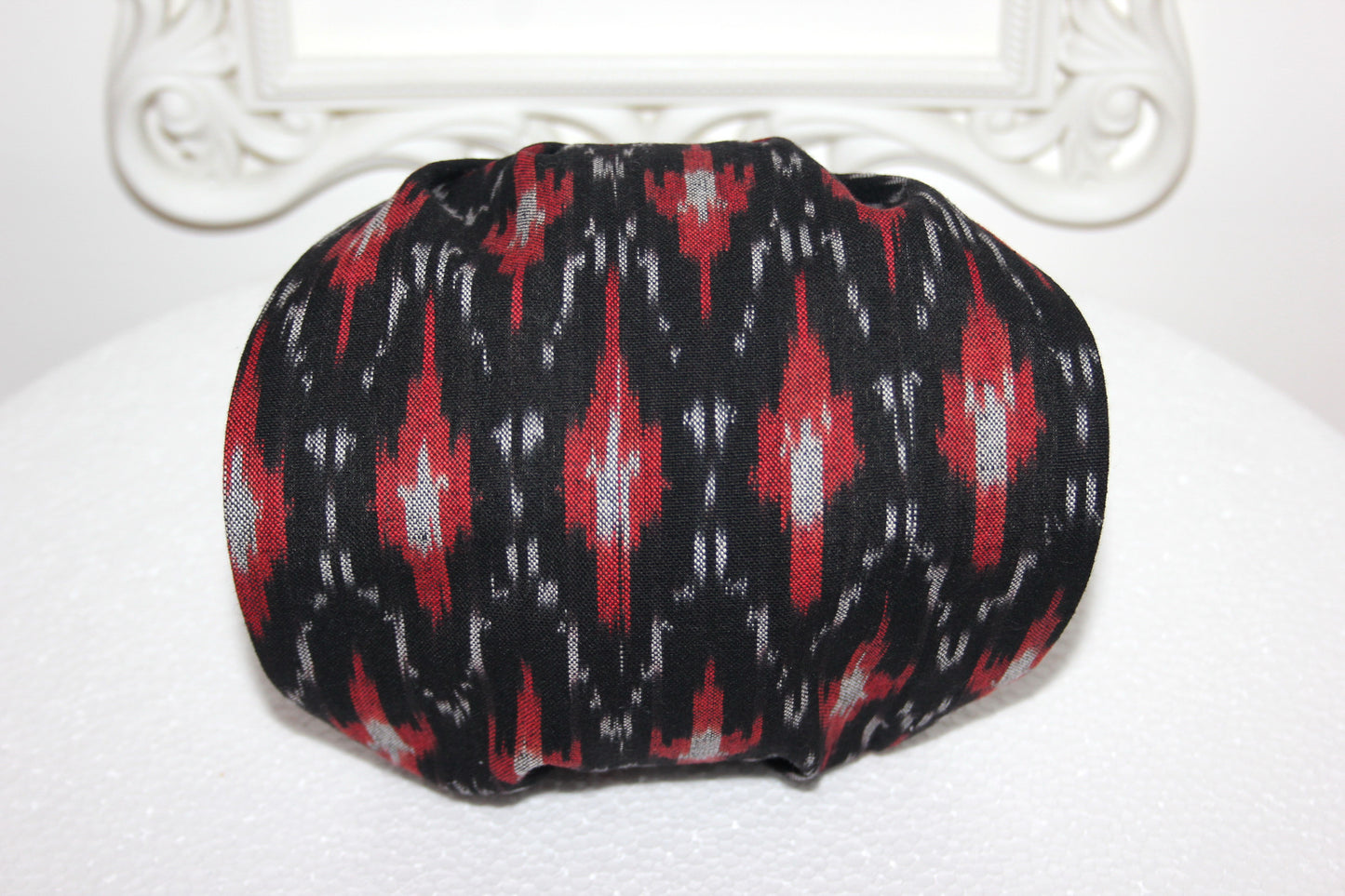 Ethnic Ikat headband Black & Red Handloom cotton head cover