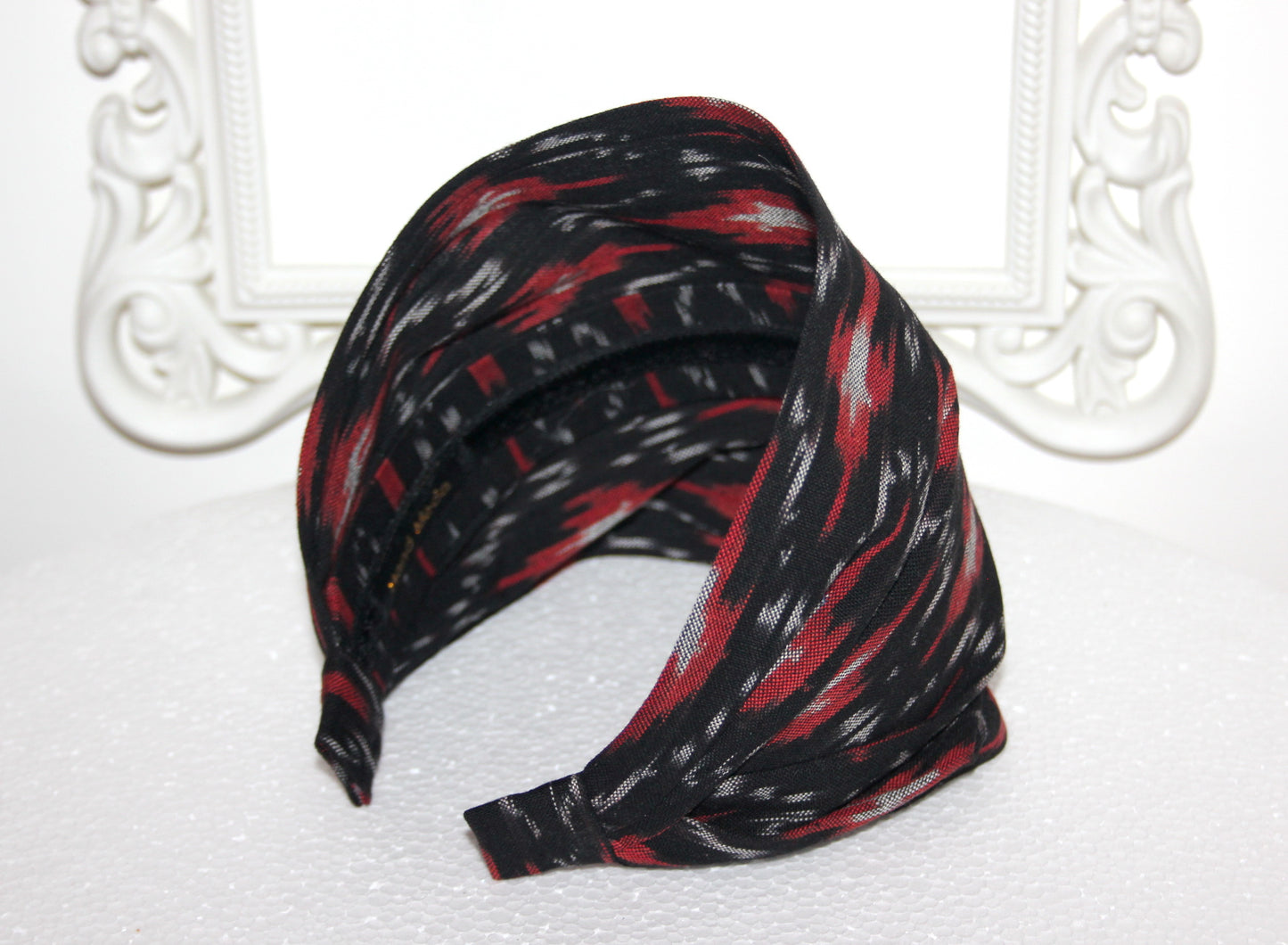 Ethnic Ikat headband Black & Red Handloom cotton head cover