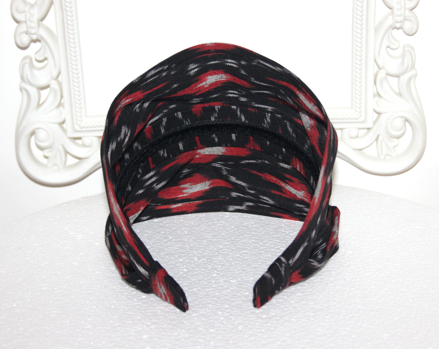 Ethnic Ikat headband Black & Red Handloom cotton head cover