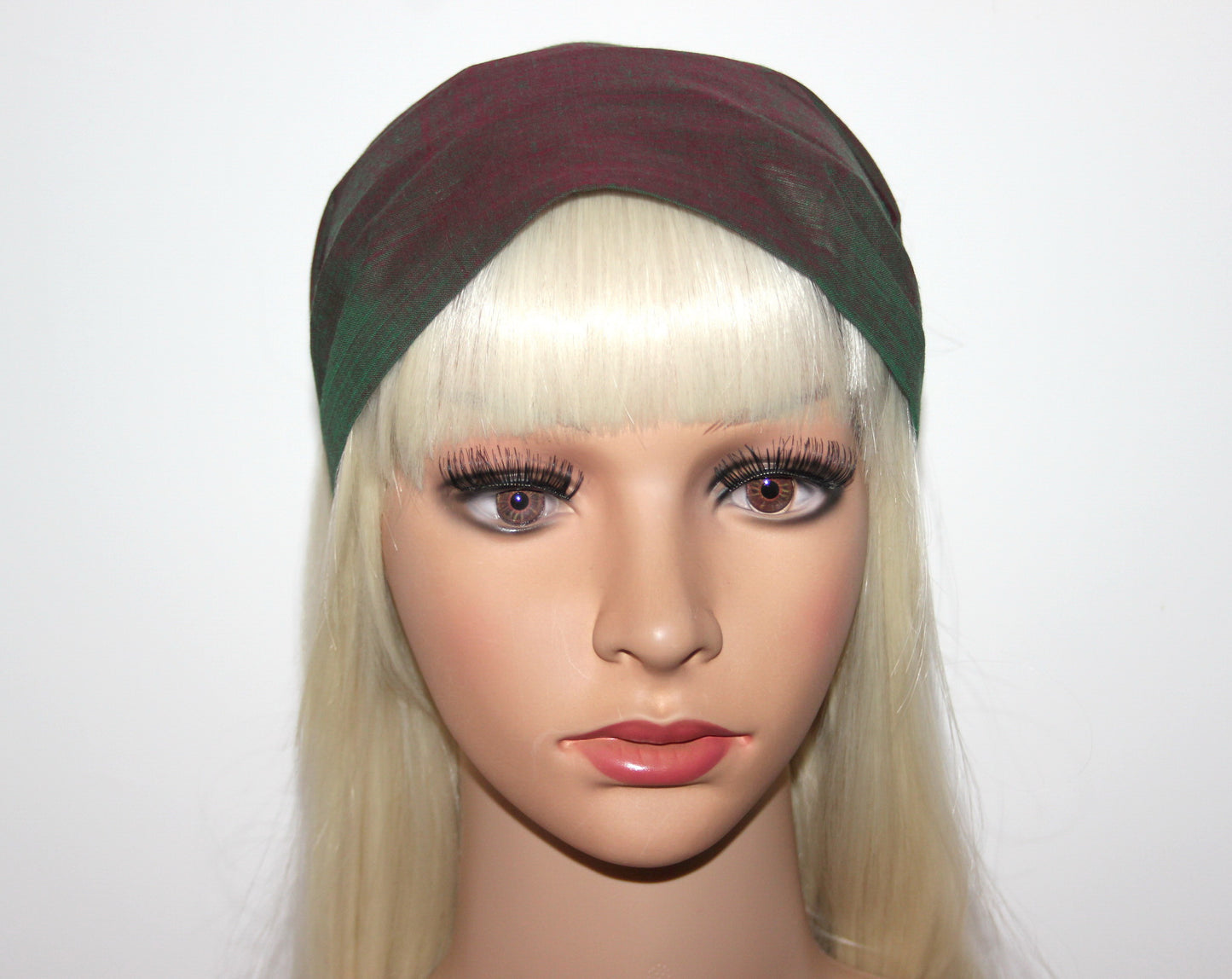 Two tone cotton headband bandana Iridescent Green & Red Handloom khadi head cover