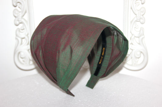 Two tone cotton headband bandana Iridescent Green & Red Handloom khadi head cover