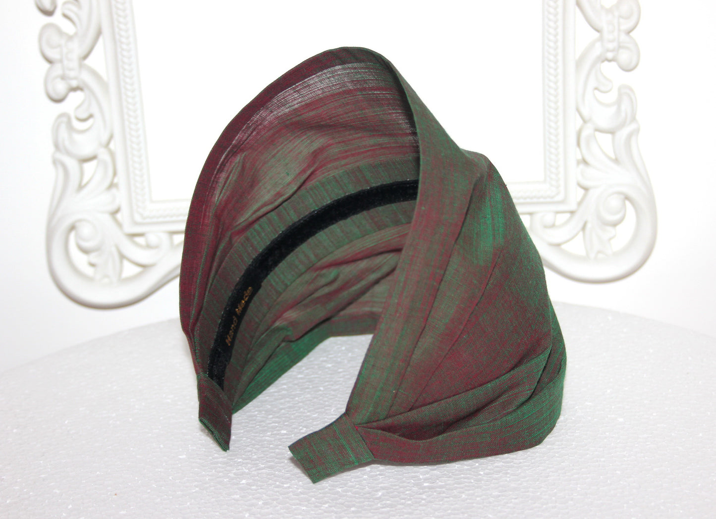 Two tone cotton headband bandana Iridescent Green & Red Handloom khadi head cover