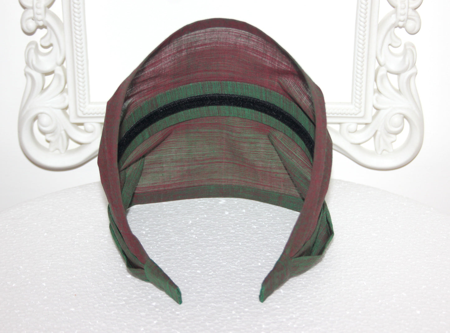 Two tone cotton headband bandana Iridescent Green & Red Handloom khadi head cover