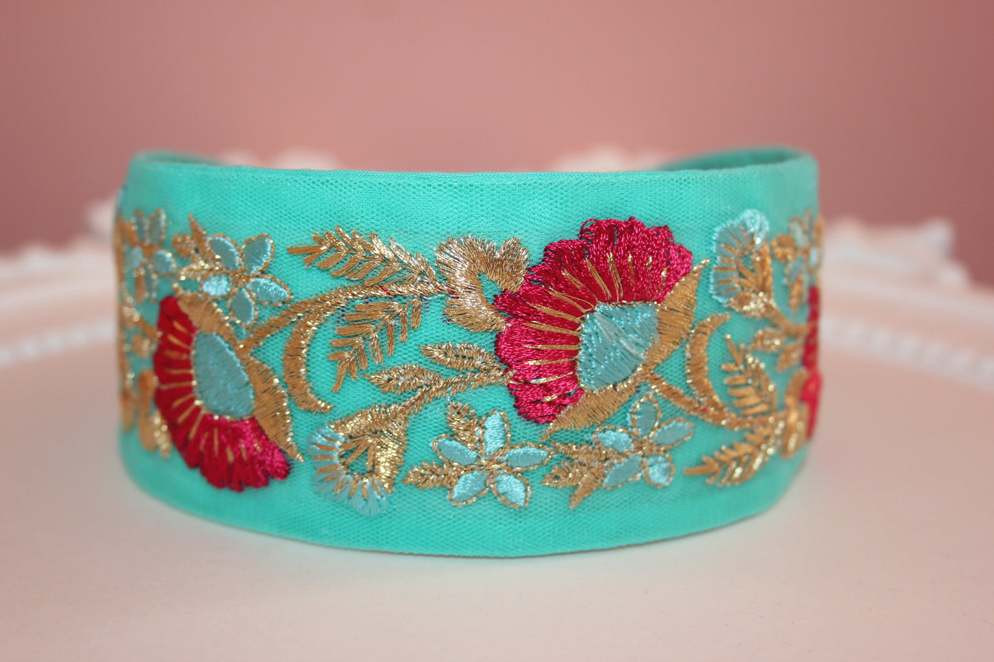 Turquoise embroidered headband adult 2"inch hairband Stunning embroider headpiece