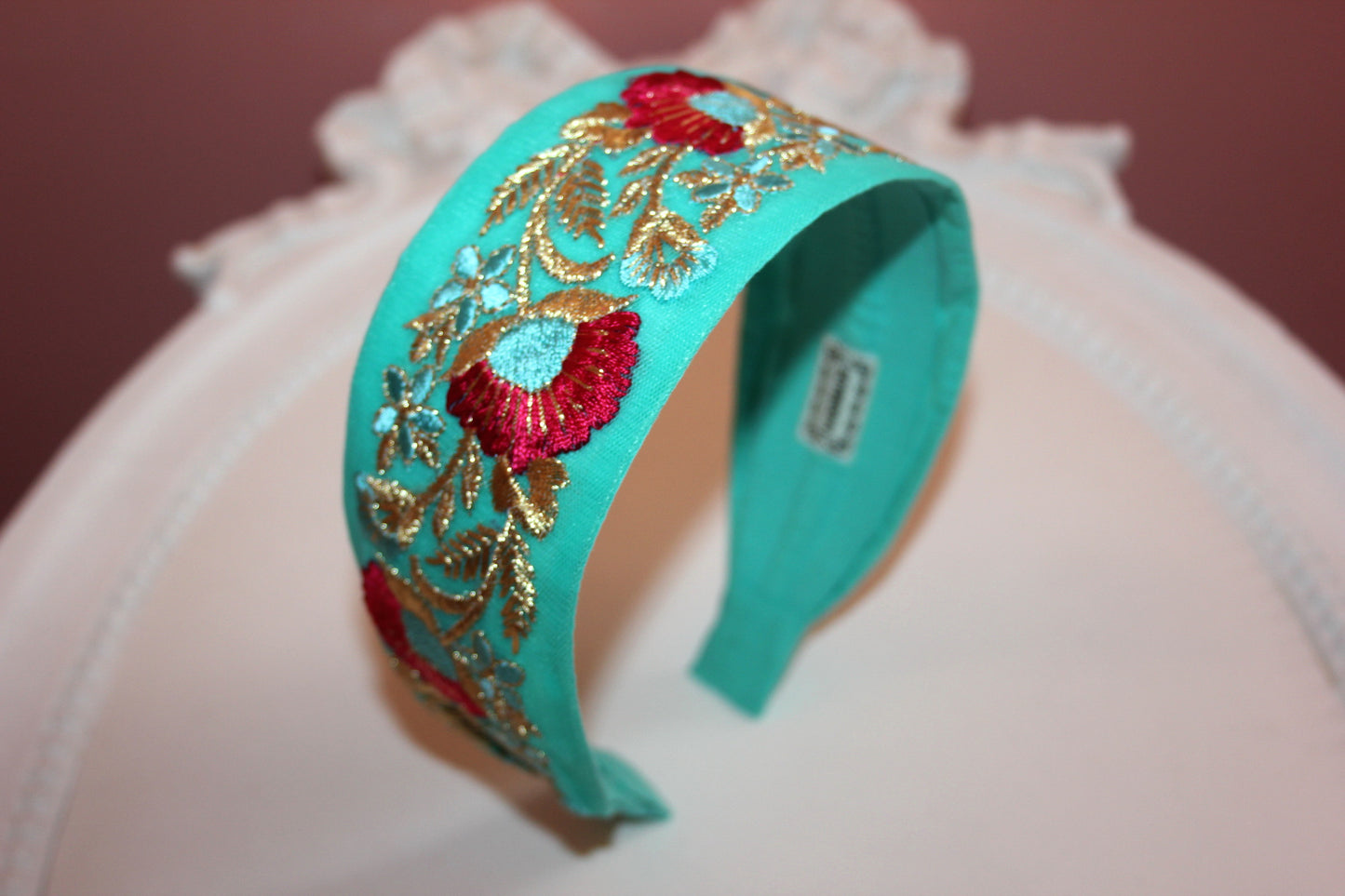 Turquoise embroidered headband adult 2"inch hairband Stunning embroider headpiece