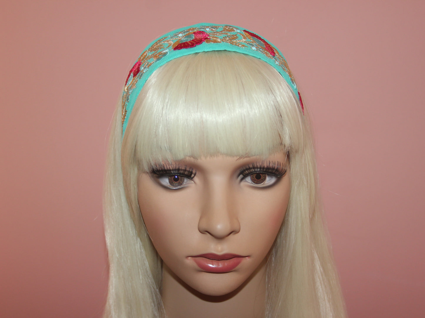 Turquoise embroidered headband adult 2"inch hairband Stunning embroider headpiece