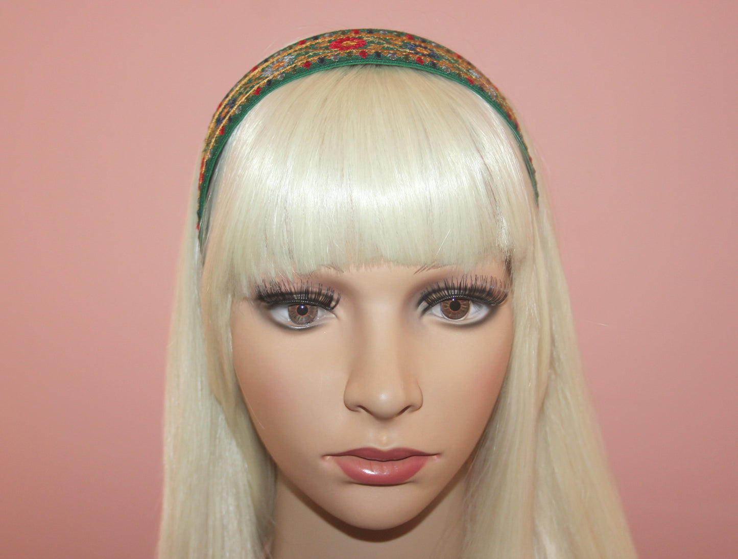 Embroidered headband women 1.6" inch Dark Green silk hairband