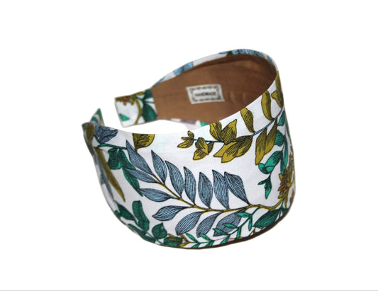 Woman headband White botanical print cotton headcover