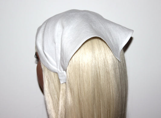 White Summer bandana headband Triangle linen headcover