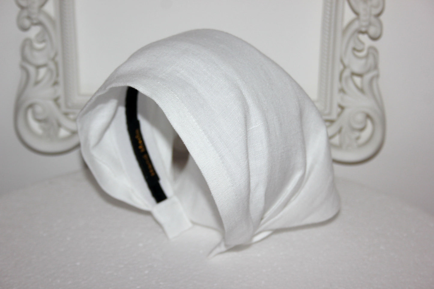 White Summer bandana headband Triangle linen headcover