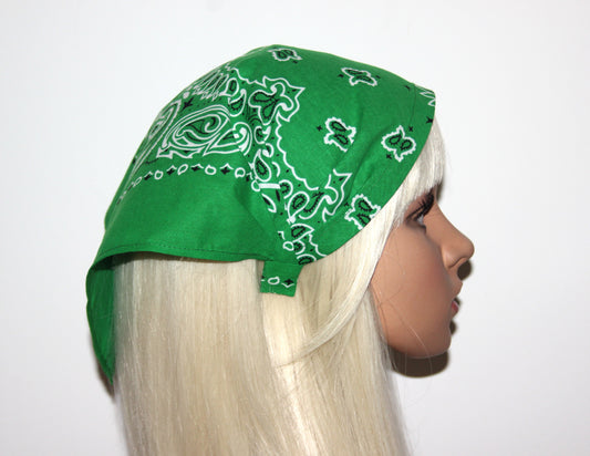 Green cotton triangle bandana headband Comfy hippie hairband