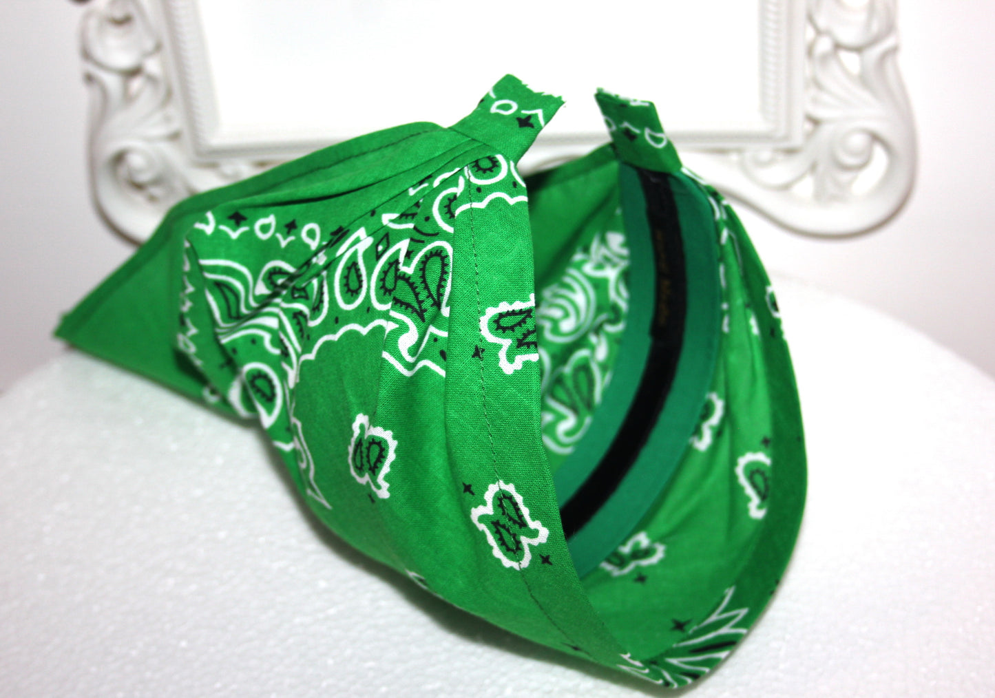 Green cotton triangle bandana headband Comfy hippie hairband