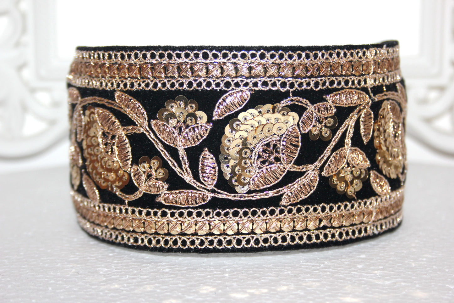 Sequin headband for women Embroidered 2.75'' inch Black & Gold velvet hairband Fashion headcover