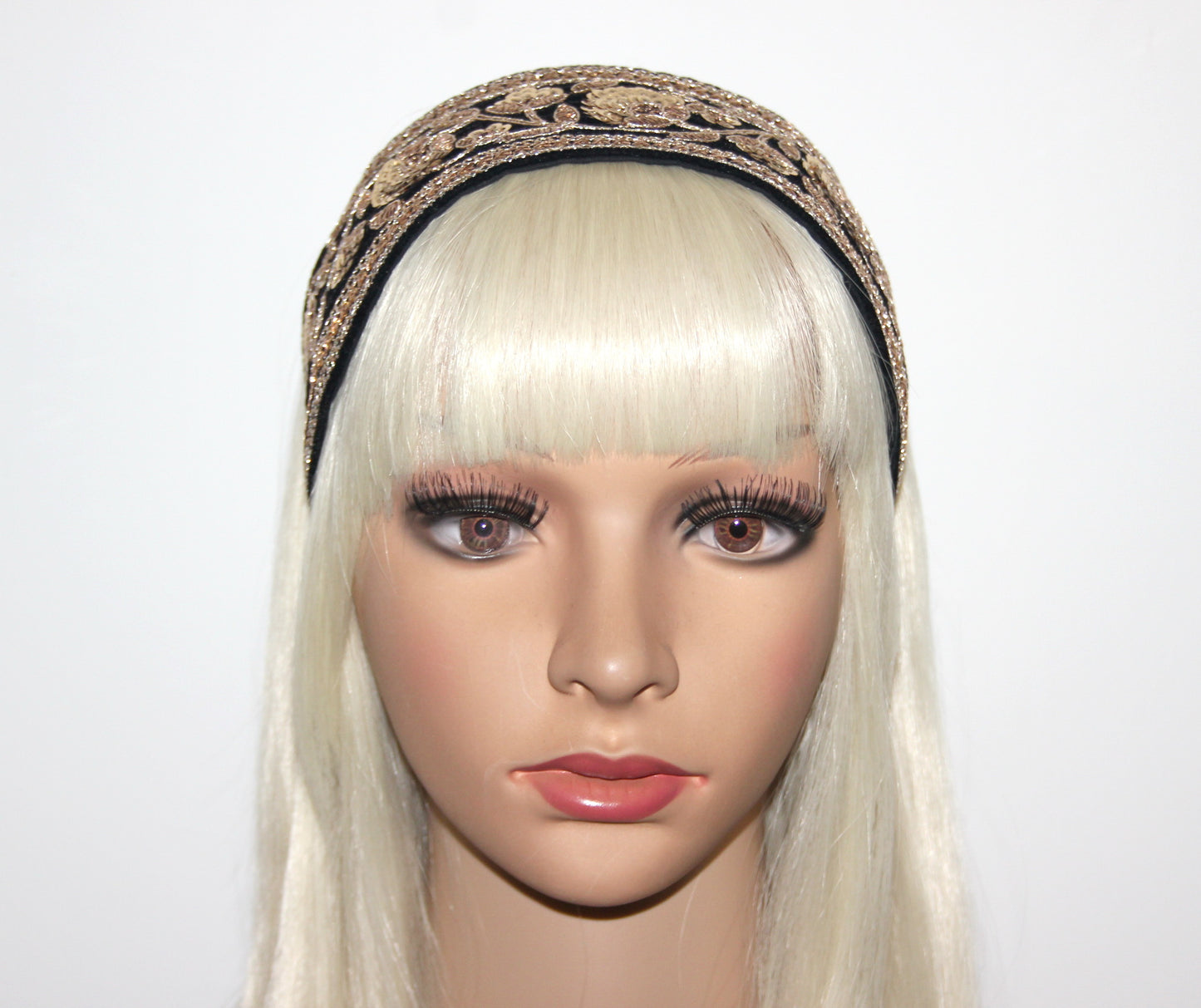 Sequin headband for women Embroidered 2.75'' inch Black & Gold velvet hairband Fashion headcover