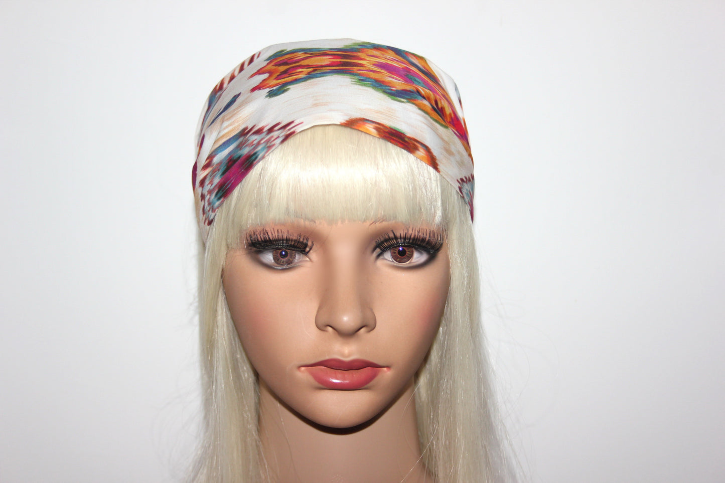 Colorful tie dye bandana headband Ethnic print hair scarf structured head cover