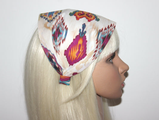 Colorful tie dye bandana headband Ethnic print hair scarf structured head cover