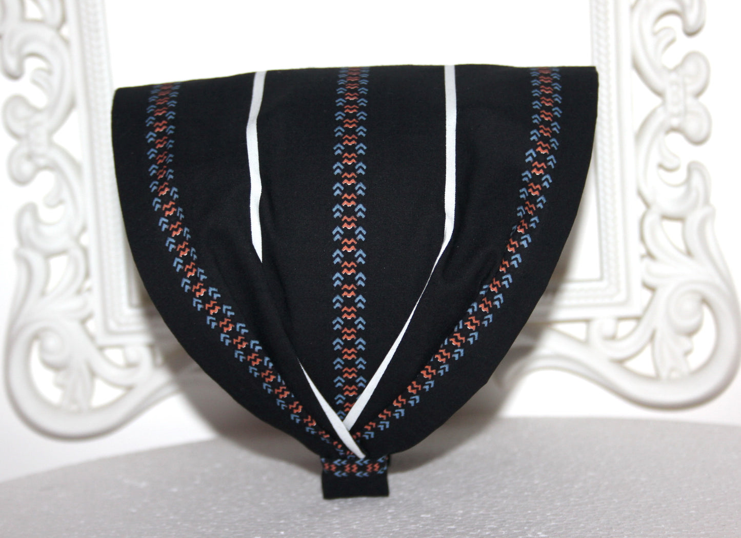 Black headband bandana Stripe & Ethnic print hairband, Wide cotton head cover, structured no slip headband
