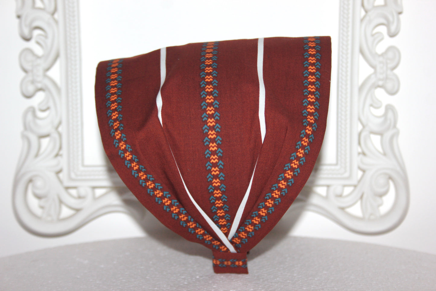 Brown headband bandana Stripe & Ethnic print hairband, Wide cotton head cover