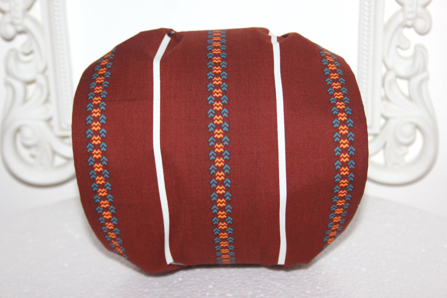 Brown headband bandana Stripe & Ethnic print hairband, Wide cotton head cover