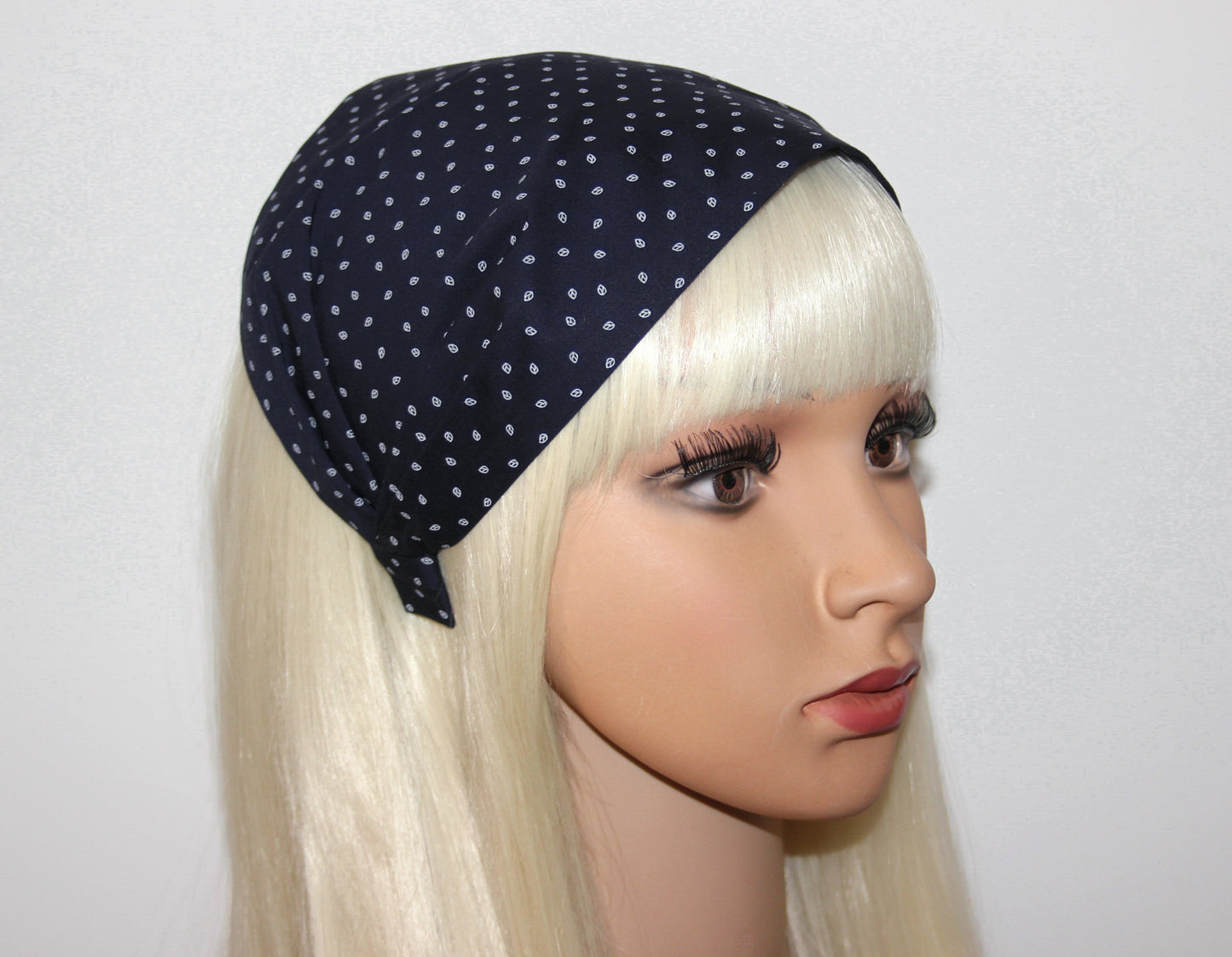 Bandana Headband Dark Blue Boho leaves print hairband scarf