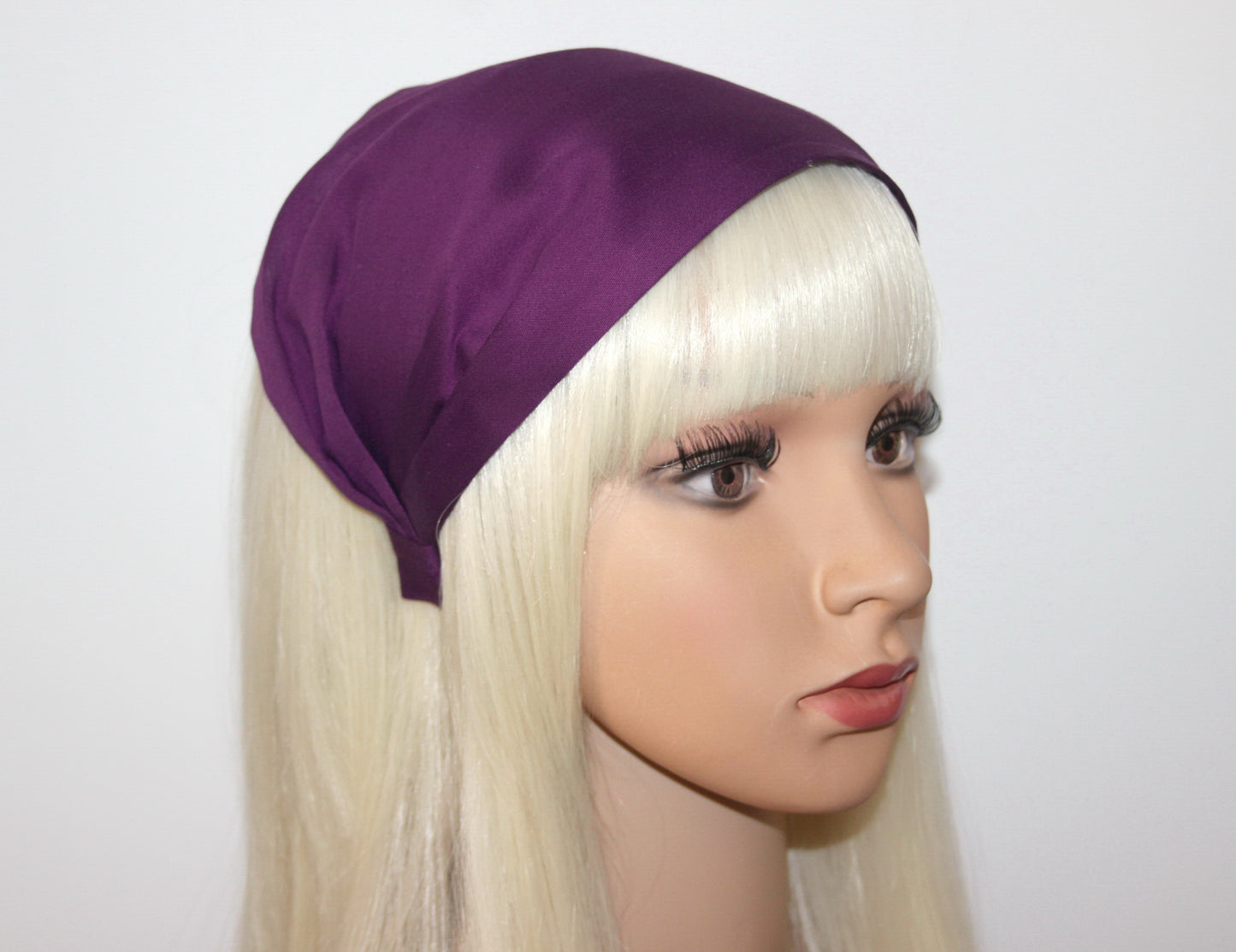 Purple head cover for women Cotton/satin bandana headand Structured alopecia head scarf