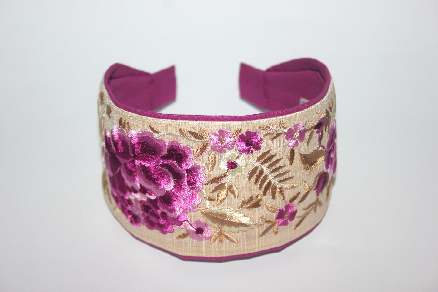 Exquisite wide headband 3.15" inch Embroidered mauve flower head scarf
