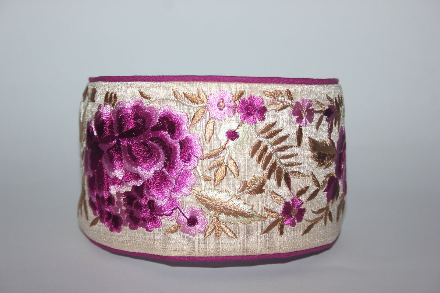 Exquisite wide headband 3.15" inch Embroidered mauve flower head scarf