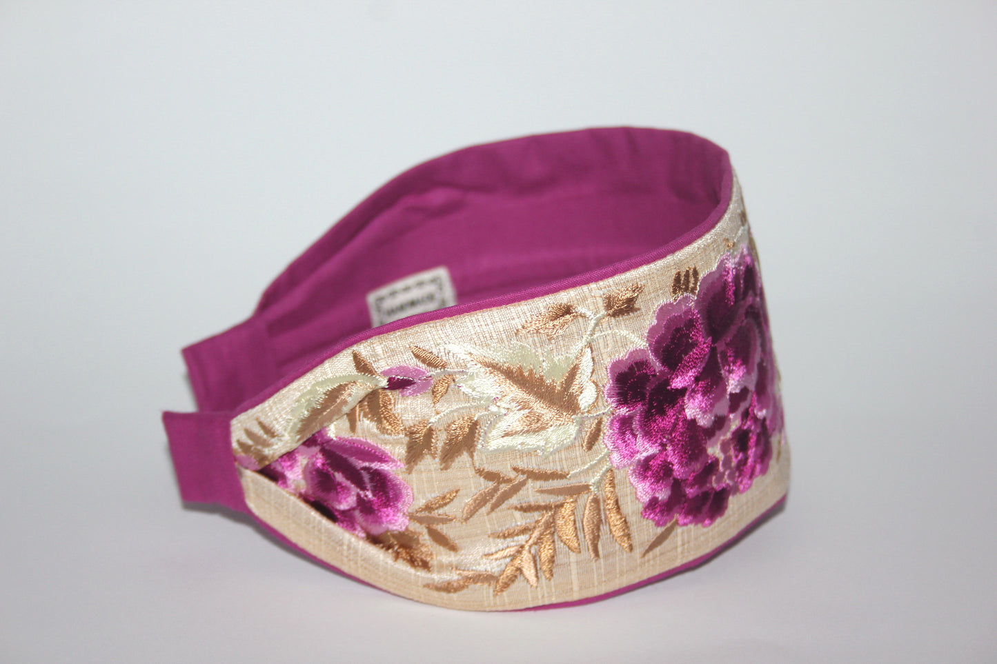 Exquisite wide headband 3.15" inch Embroidered mauve flower head scarf