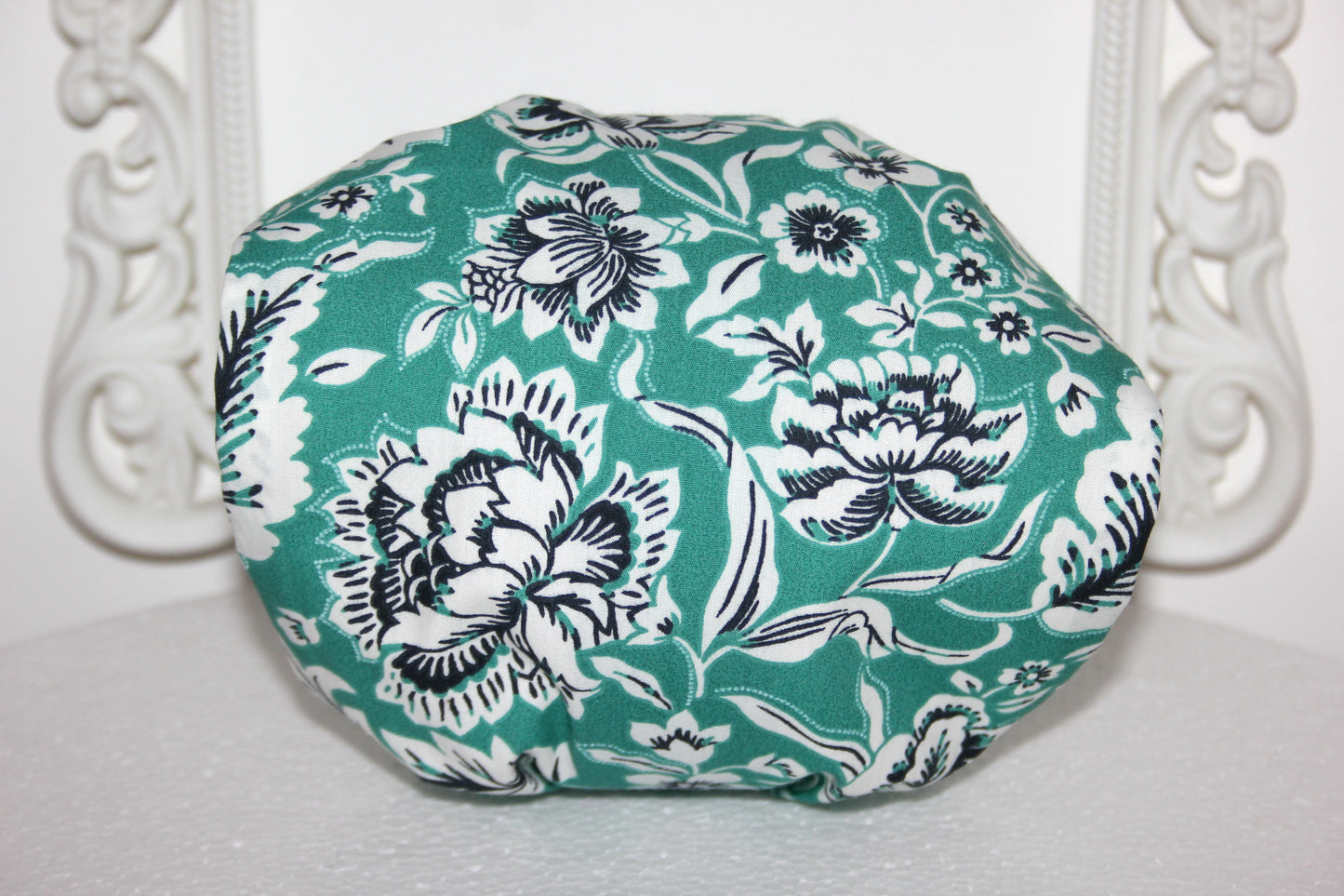 Teal Green bandana headband Floral block print cotton head covering, Structured bandana for women