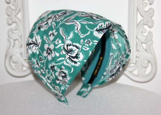 Teal Green bandana headband Floral block print cotton head covering, Structured bandana for women