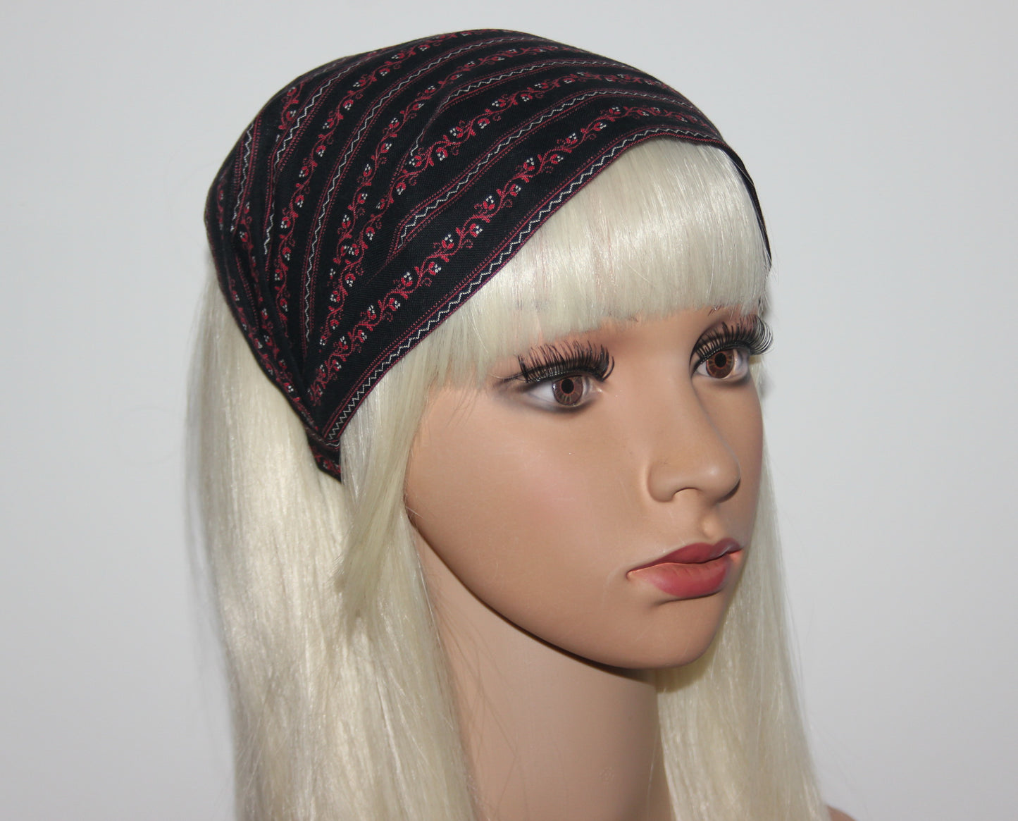 Ethnic Ikat headband 6"-10" inch Black & Red Handloom cotton bandana