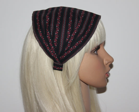 Ethnic Ikat headband 6"-10" inch Black & Red Handloom cotton bandana