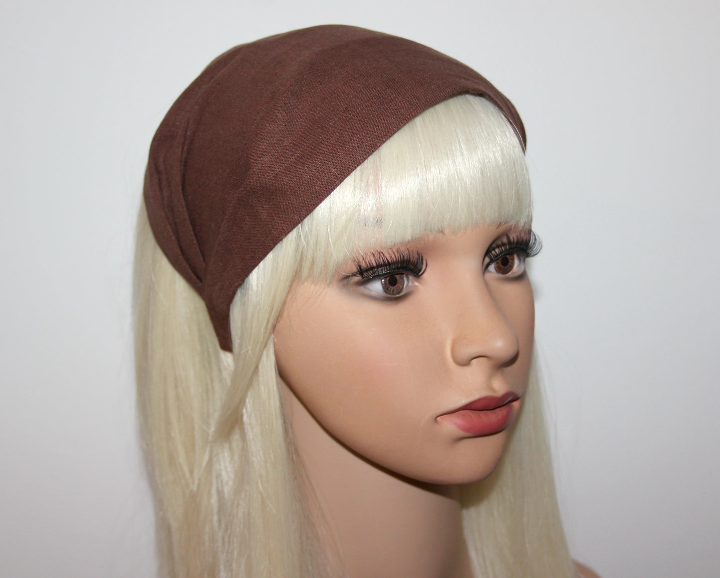 Linen headband Caramel Brown alopecia hair bandana