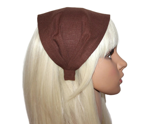 Linen headband Caramel Brown alopecia hair bandana