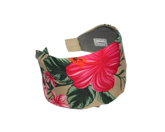 Wide headband Tropical plumeria and hibiscus fabric print hairband scarf