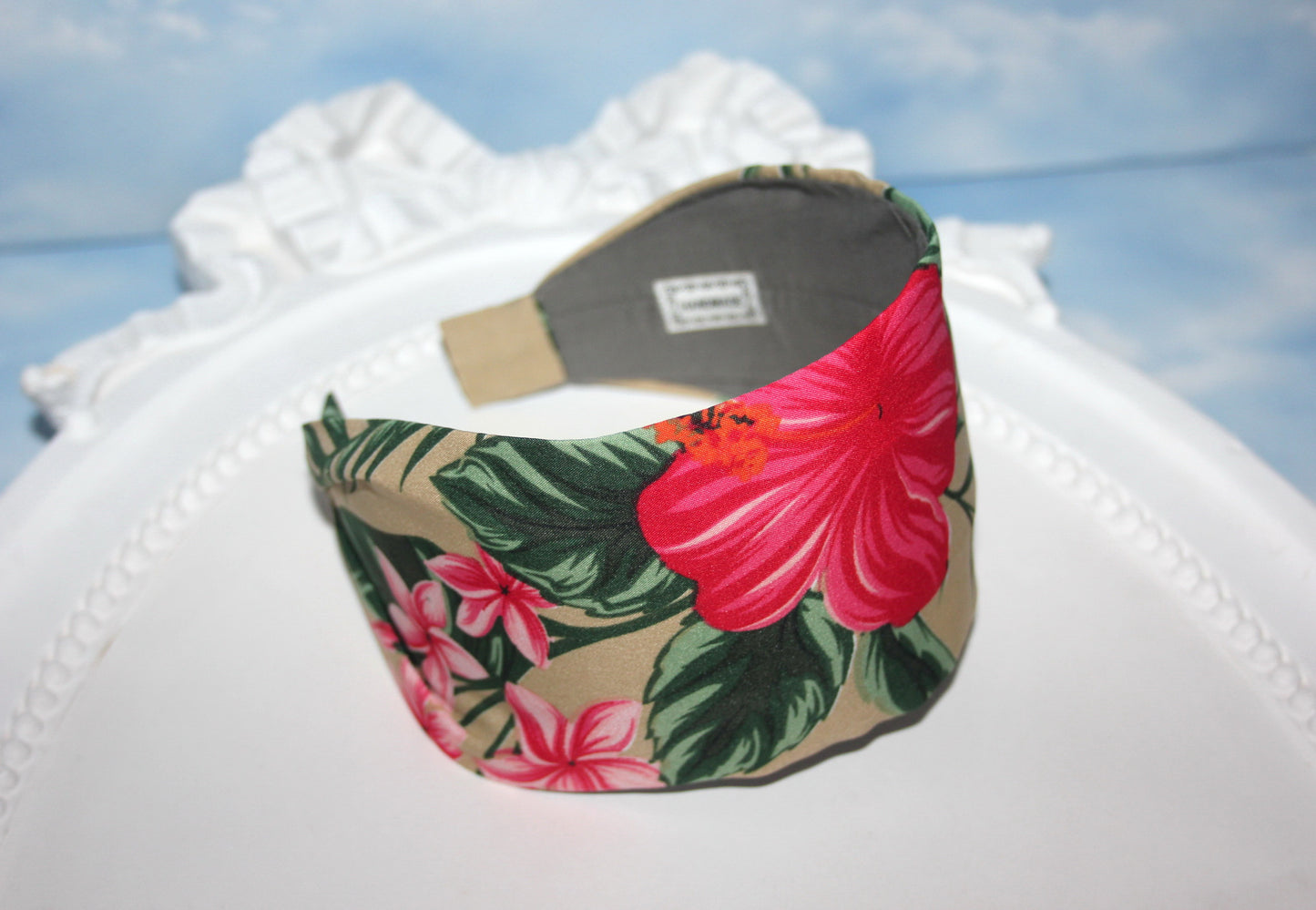Wide headband Tropical plumeria and hibiscus fabric print hairband scarf