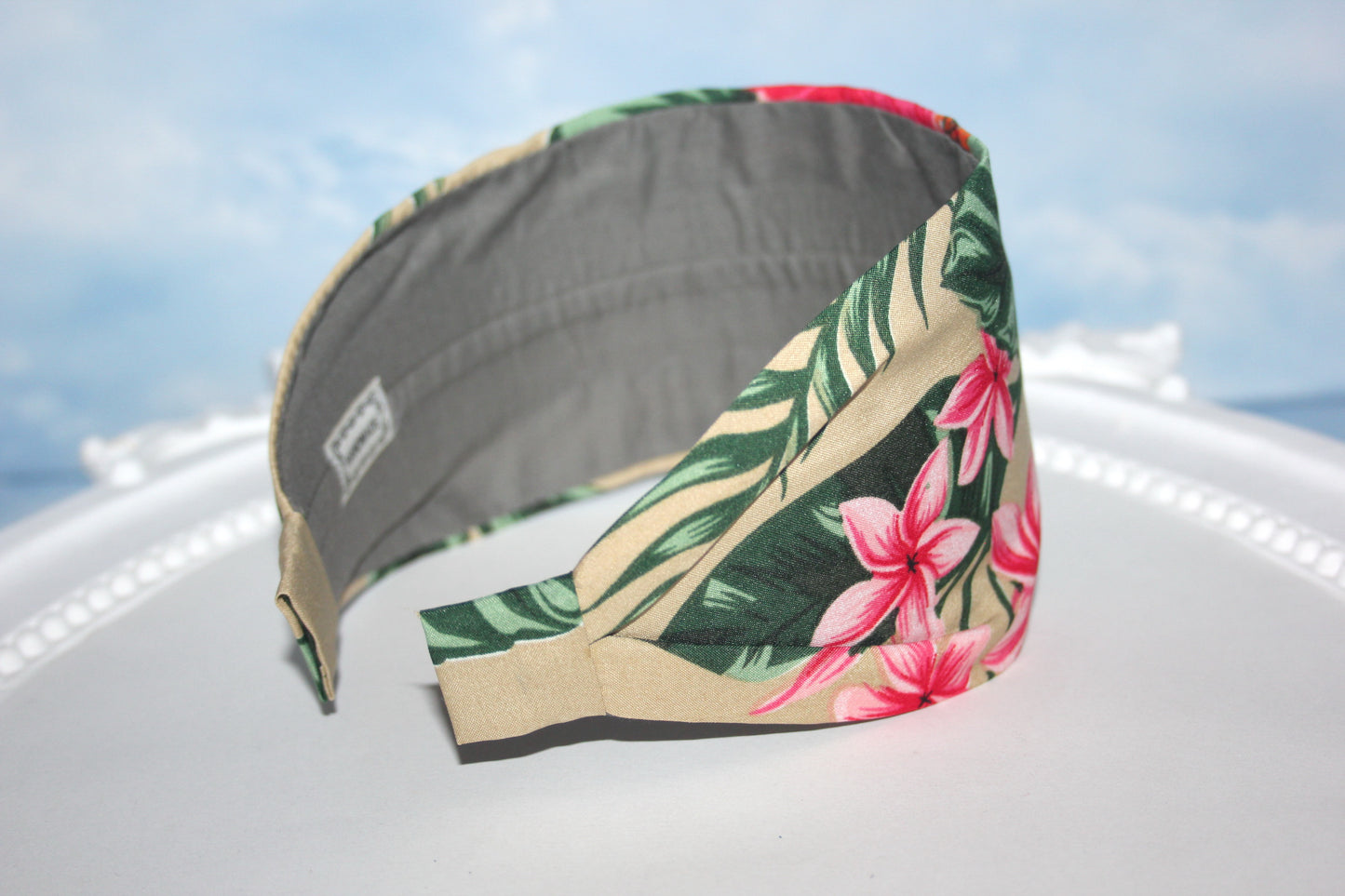 Wide headband Tropical plumeria and hibiscus fabric print hairband scarf