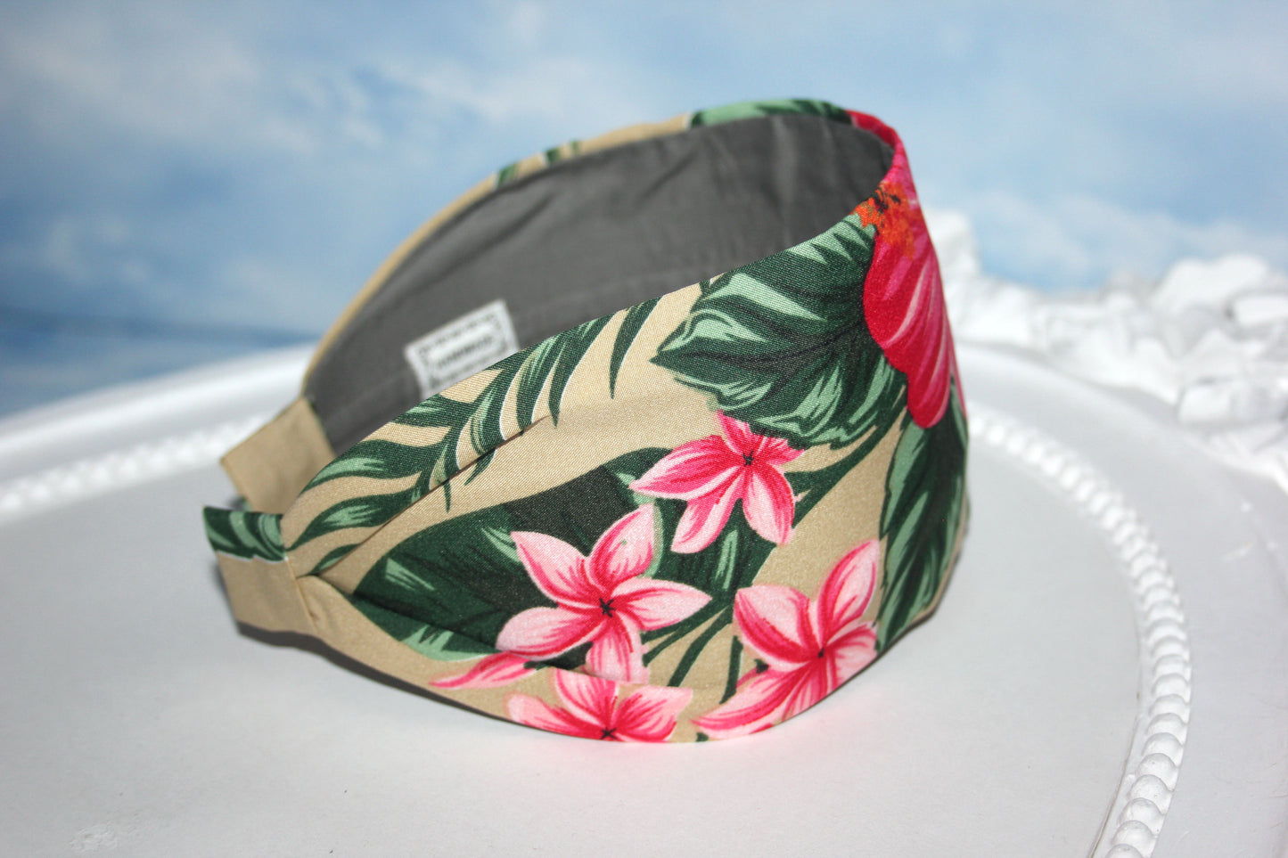 Wide headband Tropical plumeria and hibiscus fabric print hairband scarf