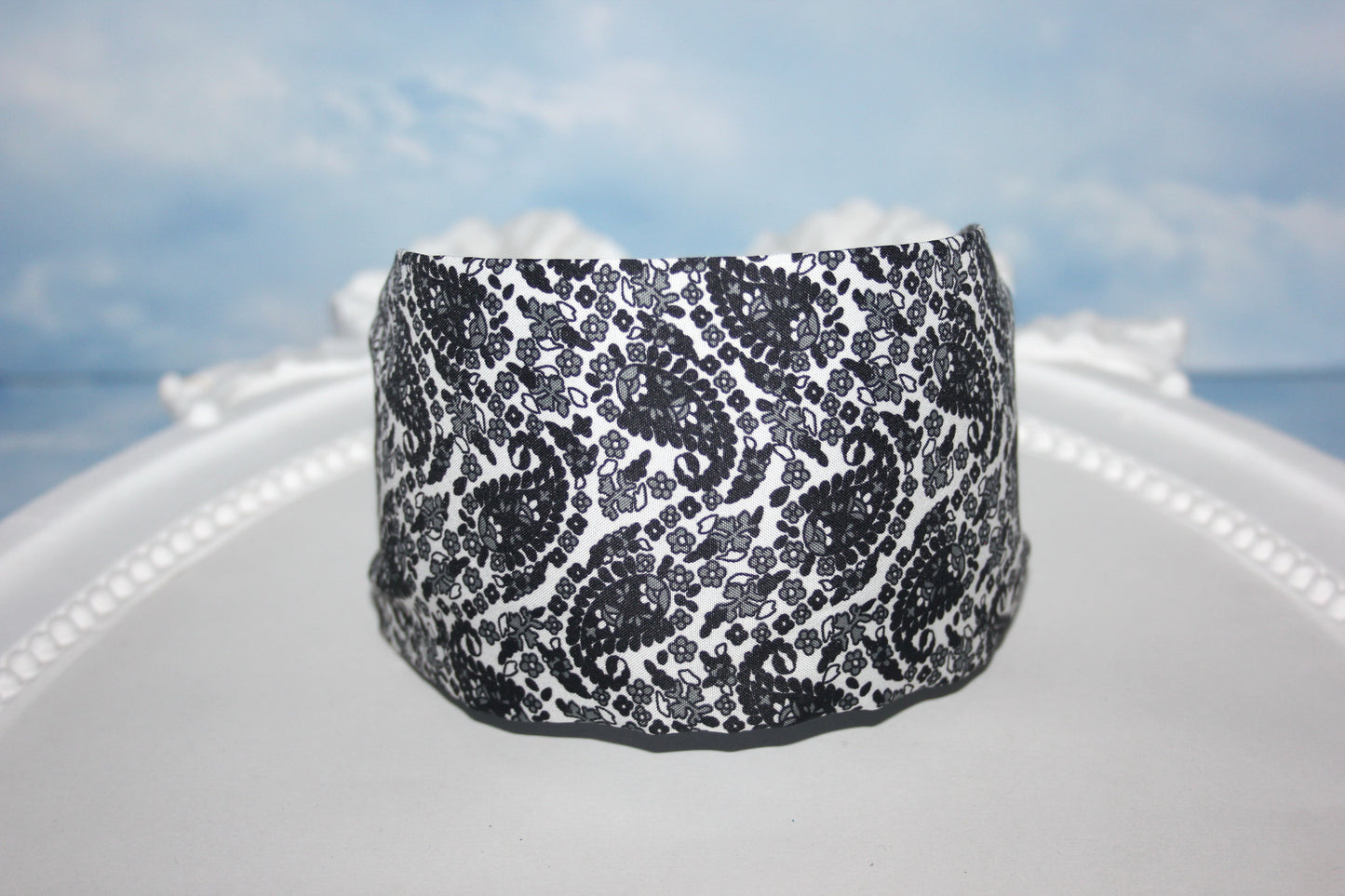 Paisley headbands for women black gray white fabric comfortable hairband poly viscose women bandana