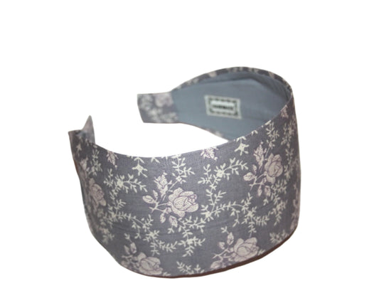 Gray headband for women Blossom extra wide hairband bandana Cotton print head scarf