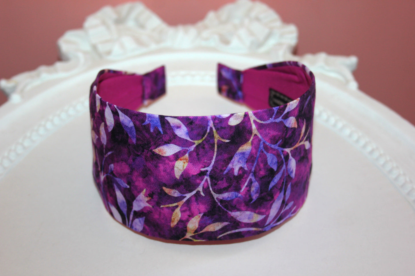 Batik headband Purple extra wide abstract print hairband bandana